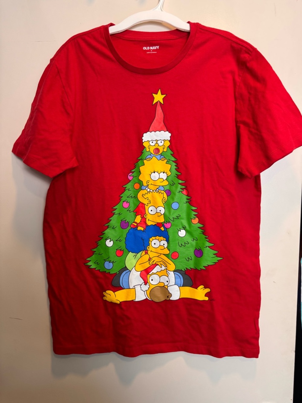 Old Navy Simpsons Christmas Red Crew Neck Tee Medium